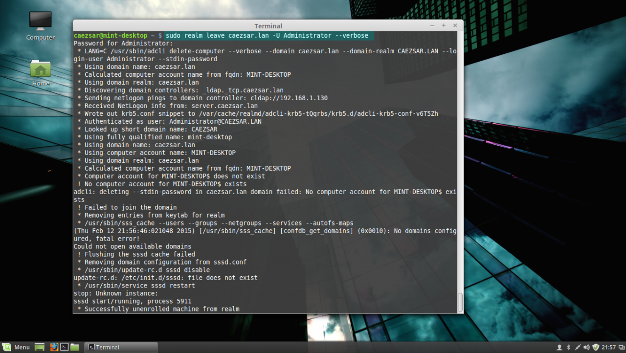 Terminal desktop. Ввод компьютера в домен Linux. Realm login. Invalid parameters.. Домен Realm что это.